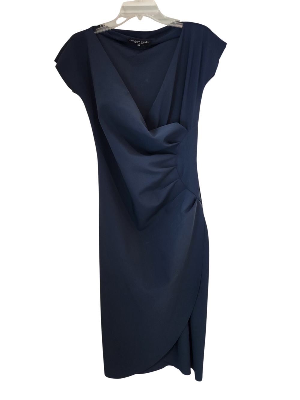 Chiara Boni La Petite Robe Navy Draped Cowl Midi Dress Size 12